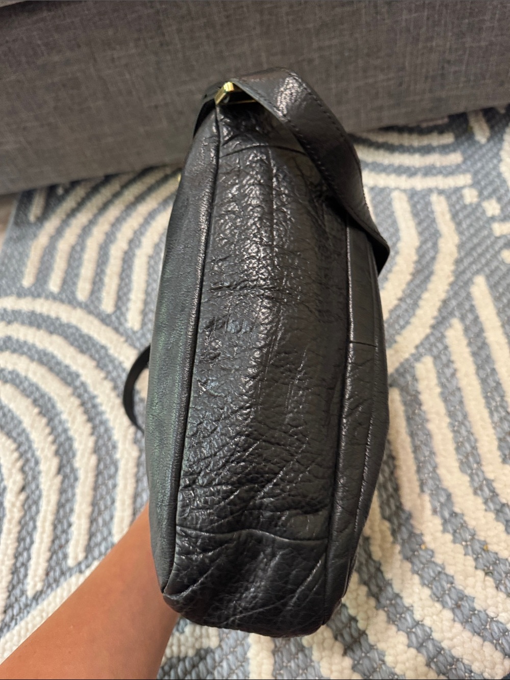 Fossil Peyton Black Pebbled Leather Crossbody Messenger Bag Adjustable Strap - Picture 7 of 11